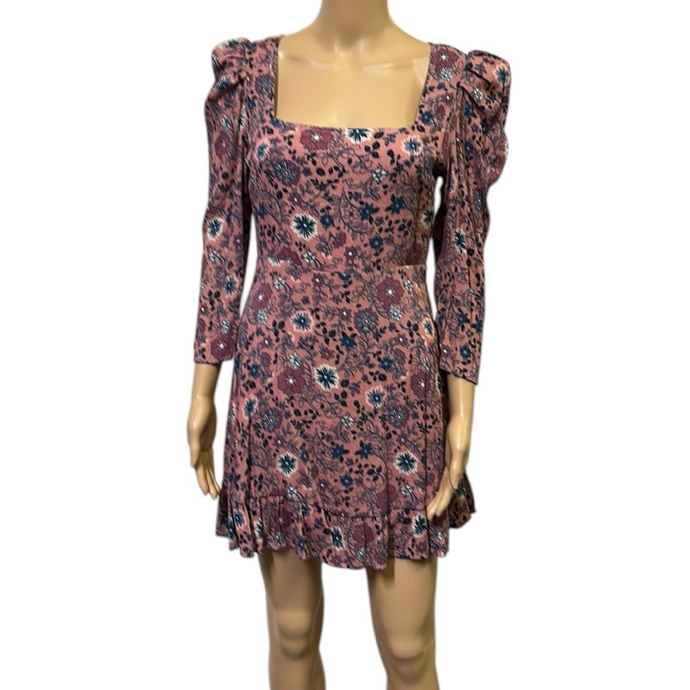 Coco + Jaimeson Puff Sleeve Floral Print Fit and Flare Flowy Pink Blue Dress S